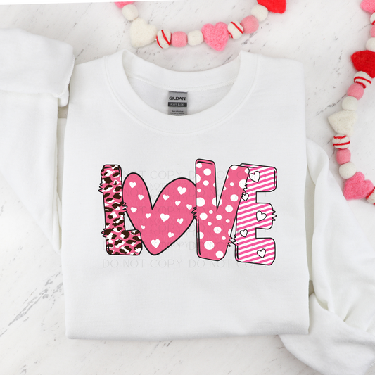 LOVE Cute Pink Doodle Letters DTF Transfer