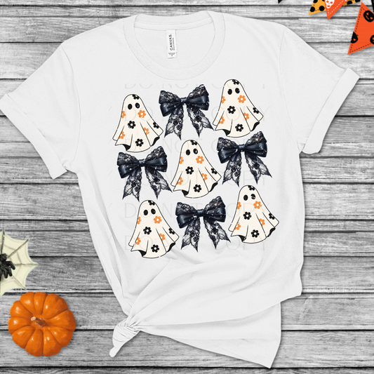 Polka Dot Ghost and Bow Grid Halloween DTF Transfer