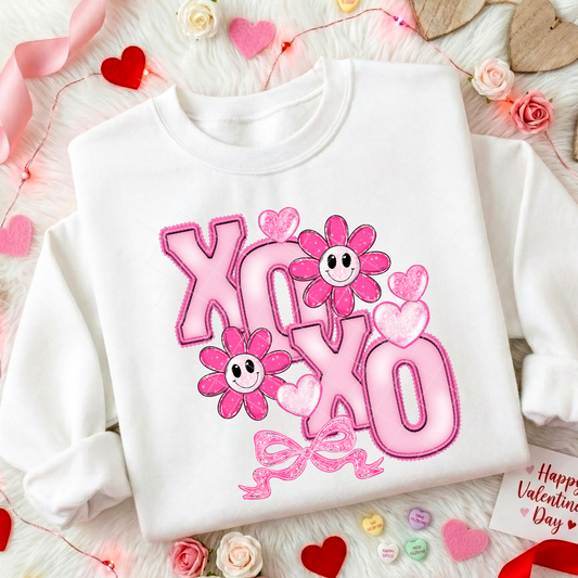 Pink XOXO Flowers and Hearts DTF Transfer
