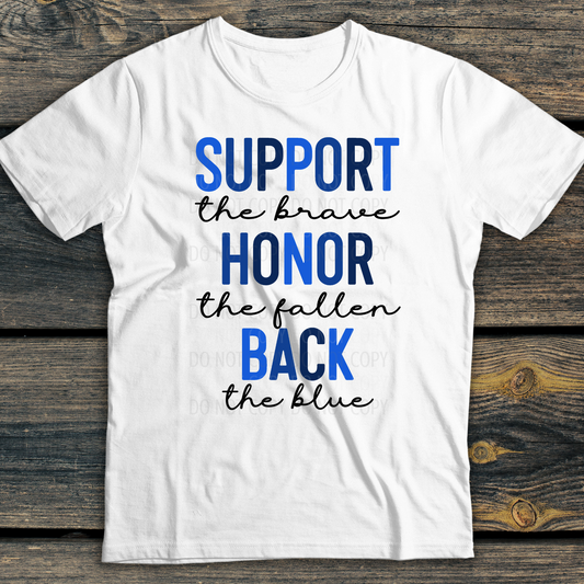 Support Honor Back the Blue DTF Transfer