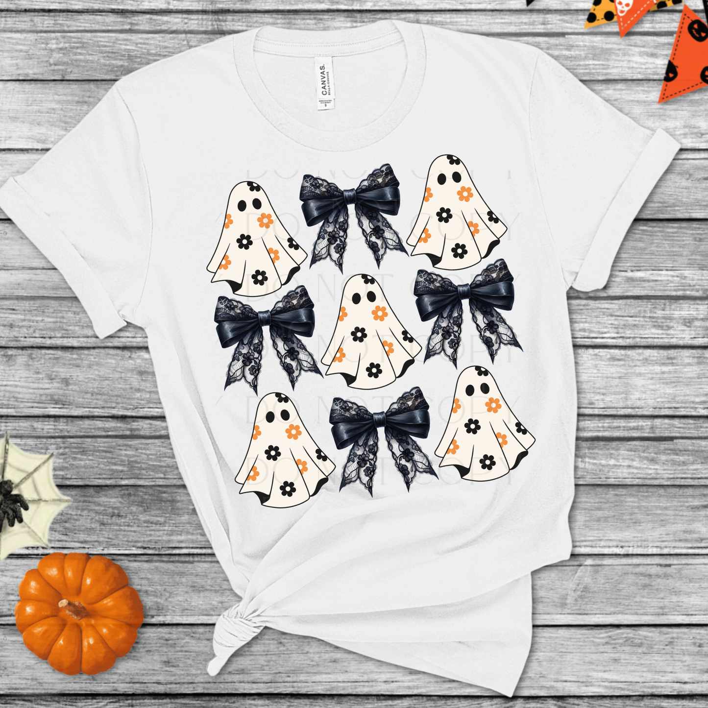 Polka Dot Ghost and Bow Grid Halloween DTF Transfer