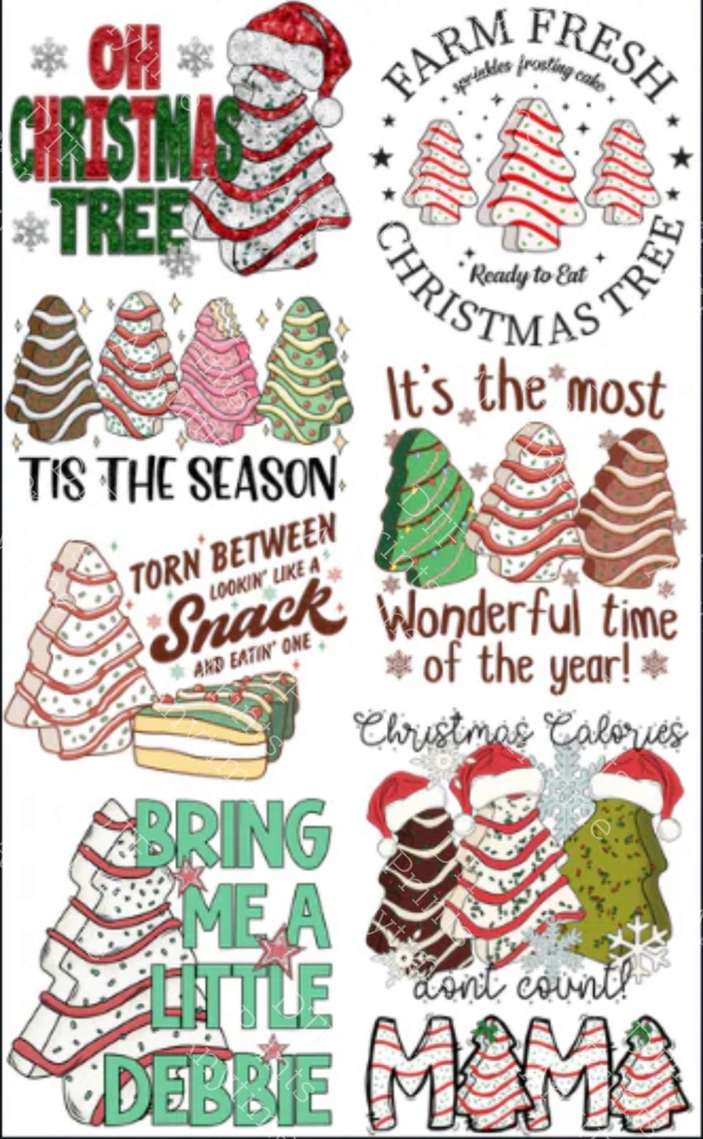 Pre-Made Christmas Cake DTF Gang Sheet, 8Adult size designs 22x36