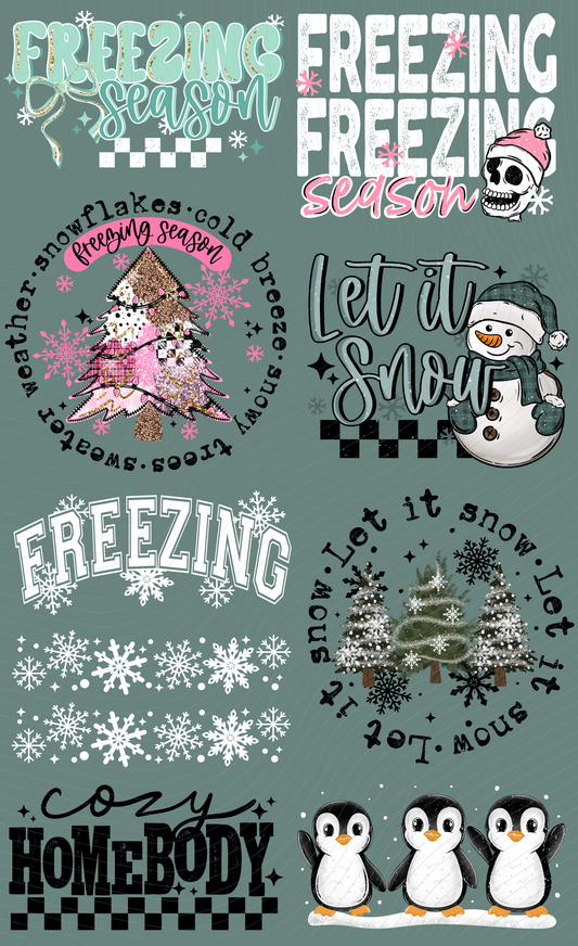 Pre-Made Freezing DTF Gang Sheet, 8 Adult Size Design 22x36