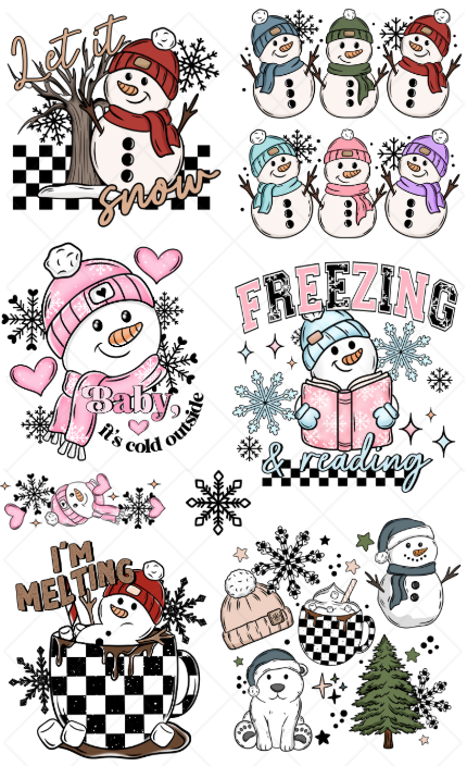 Pre-Made Winter DTF Gang Sheet, 7 Adult and 1 sleeve design 22x36