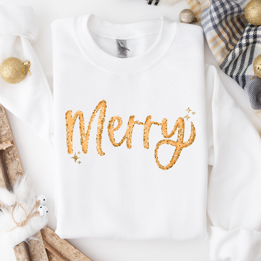 Gold Merry DTF Transfer