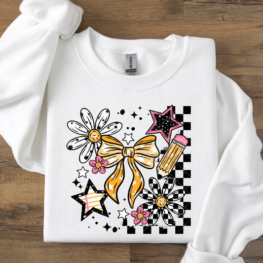 Cute Pencil Flowers Bows Stars DTF Transfer