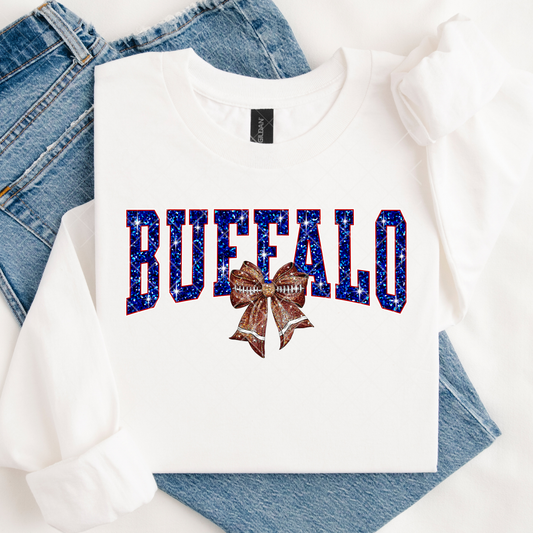 Buffalo Football Bow Faux Sequins DTF Transfer