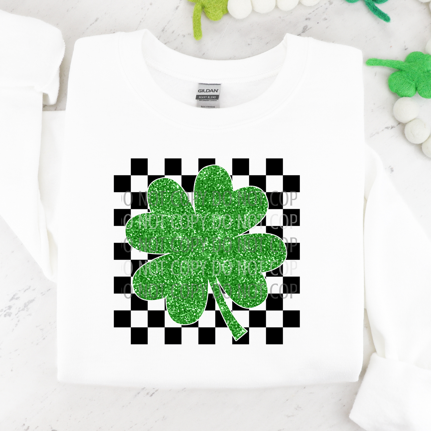 Four Leaf Clover Black Checkered DTF Transfer