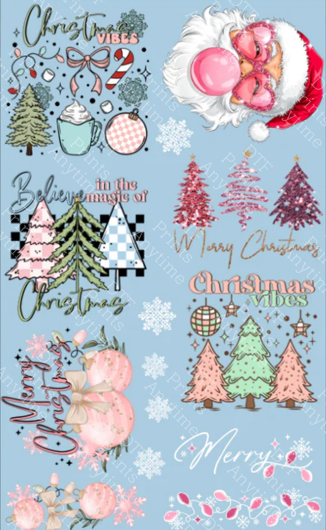 Pre-Made Pastel Christmas DTF Gang Sheet, 7 Adult and 2 Sleeve, 22x36