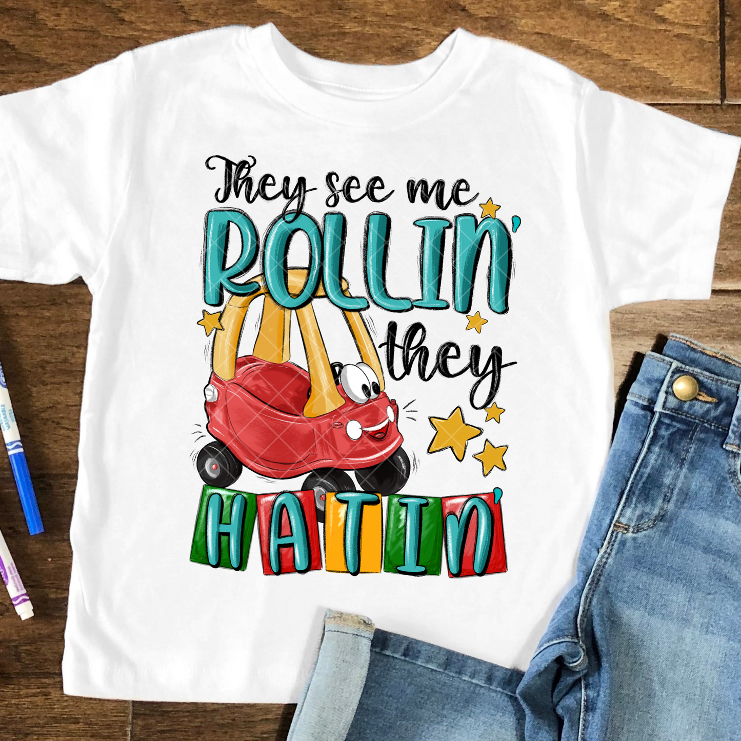 They See me Rollin' Kids Funny DTF Transfer