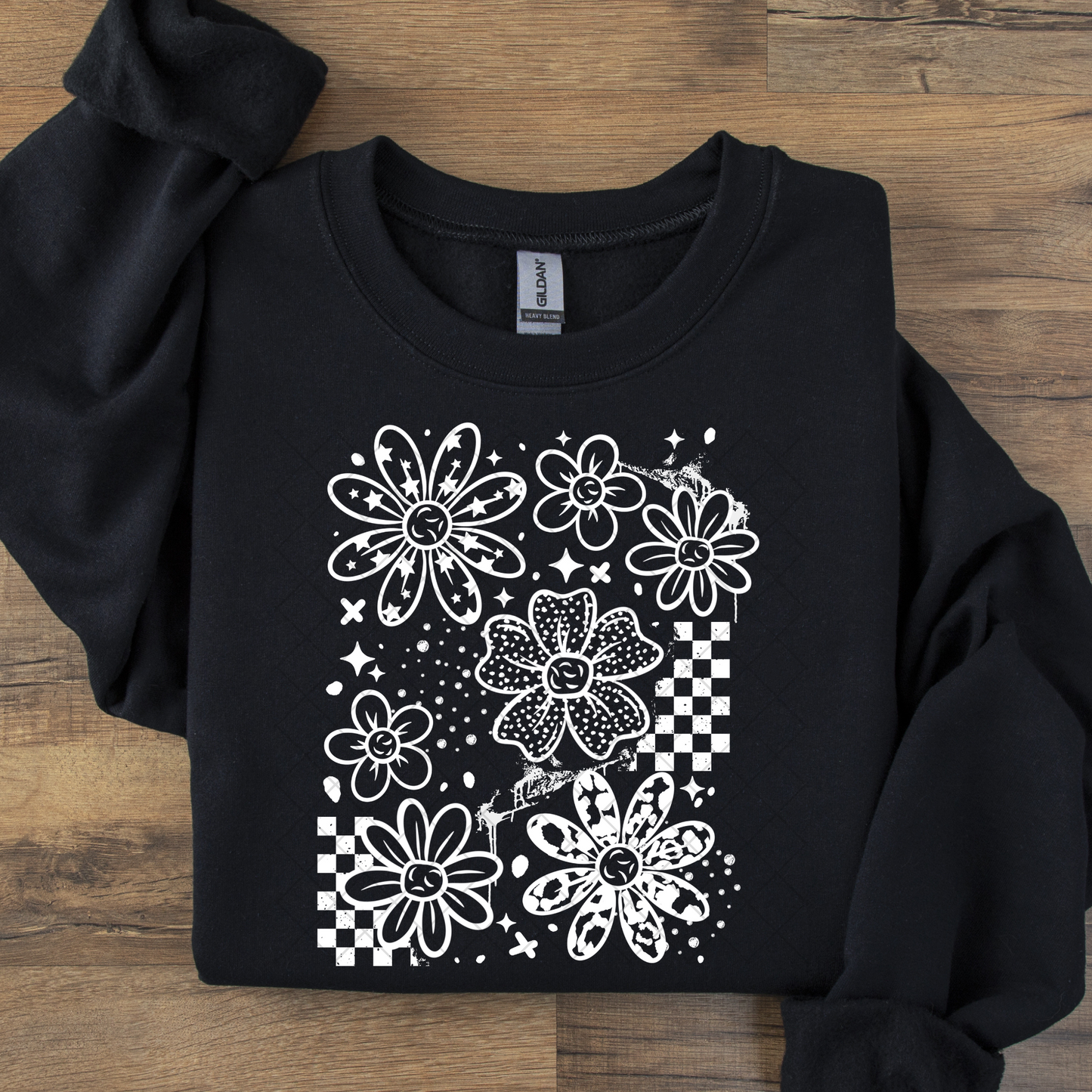 Floral and Checks Single Color DTF Transfer