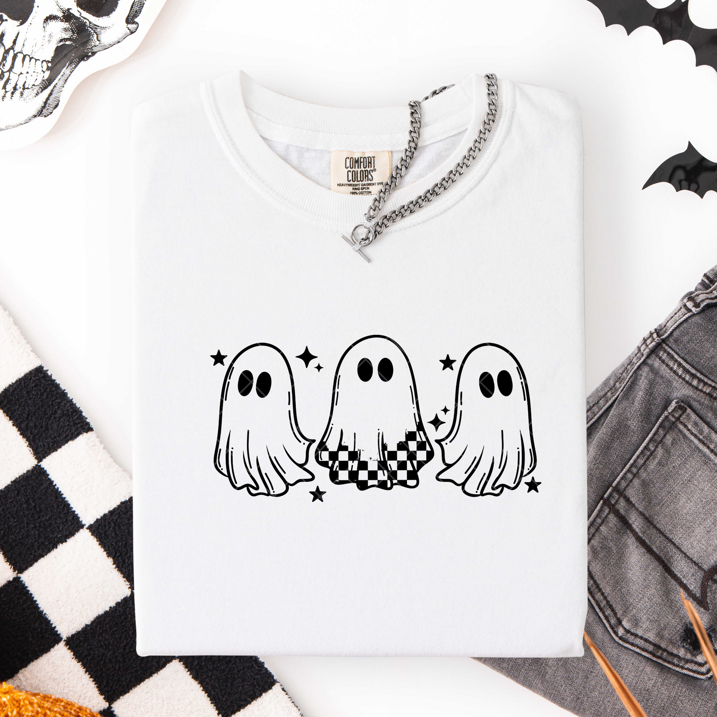 Halloween Checkered Ghost DTF Transfer