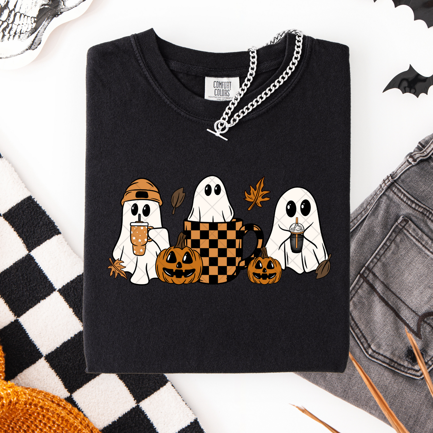 Cute Spooky Checkerboard Ghosts DTF Transfer