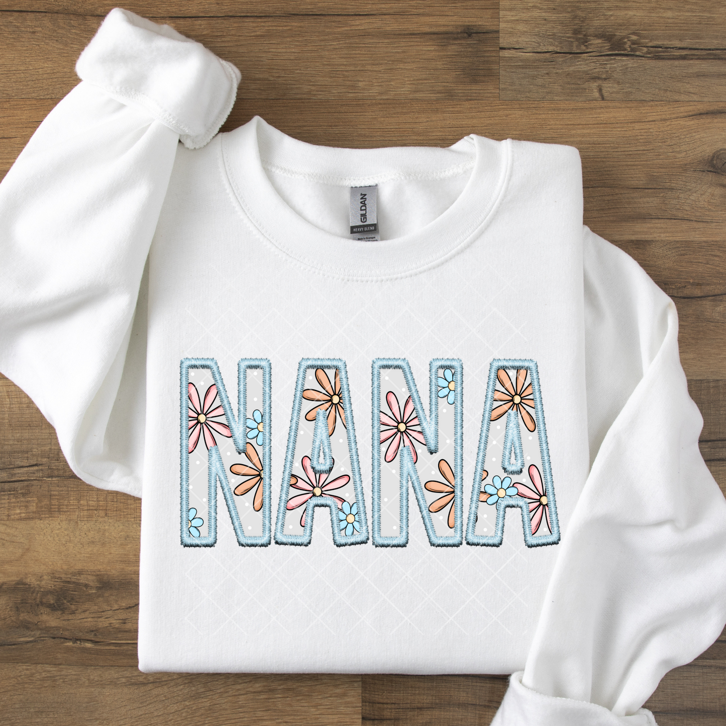 Nana Pastel Blue Floral Embroidered Look DTF Transfer