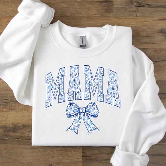 Mama Blue Floral Bow DTF Transfer