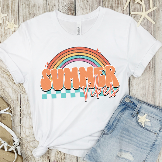 Summer Vibes Rainbow DTF Transfer