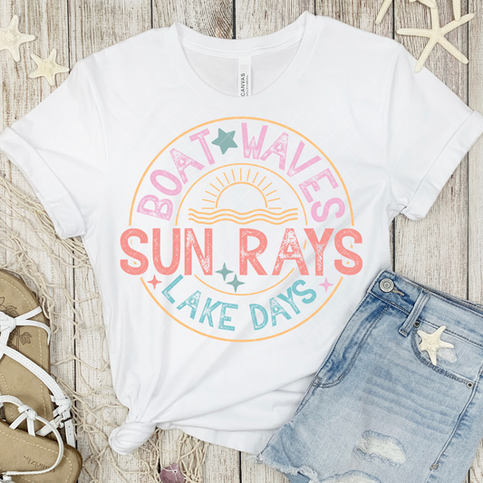 Boat Waves Sun Rays Lake Days DTF Transfer