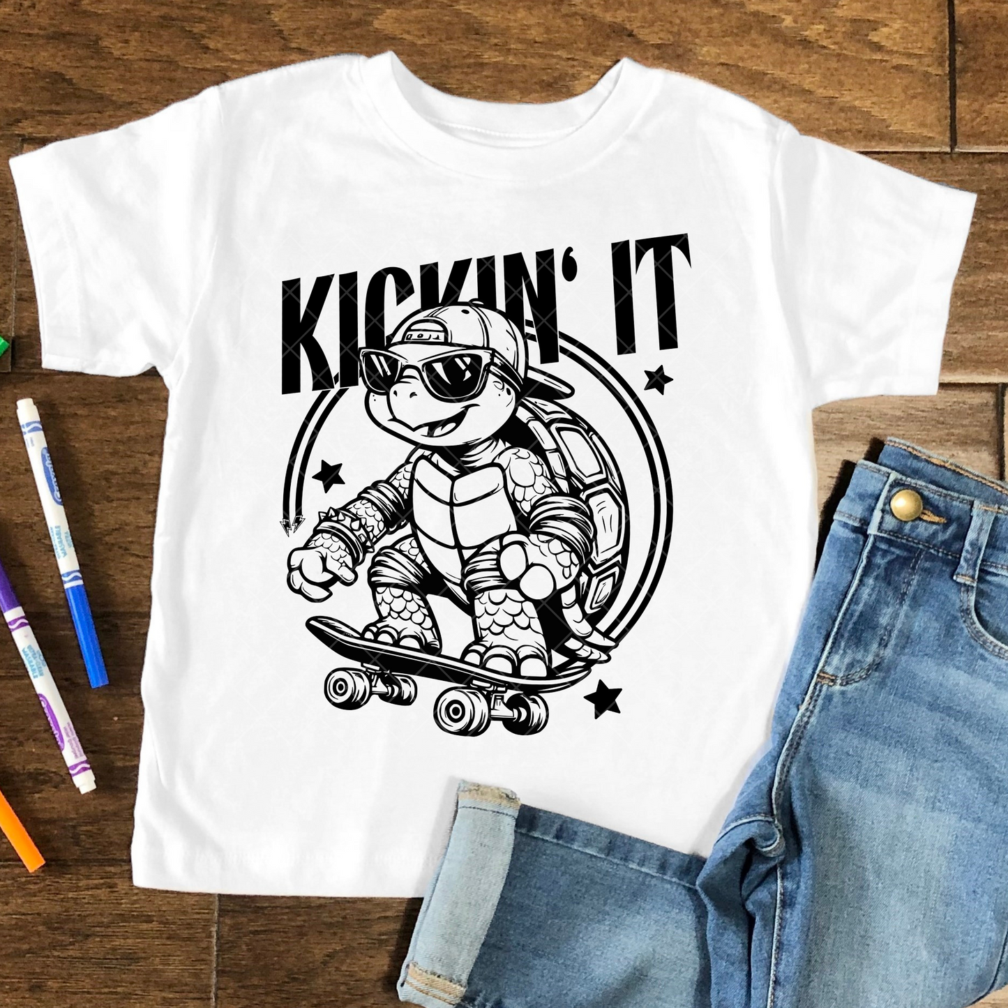 Kickin' It Turtle Skateboarding DTF Transfer