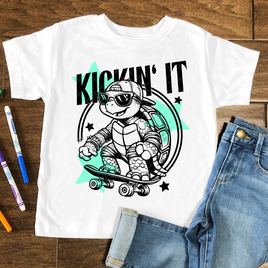 Kickin' It Turtle Skateboarding DTF Transfer