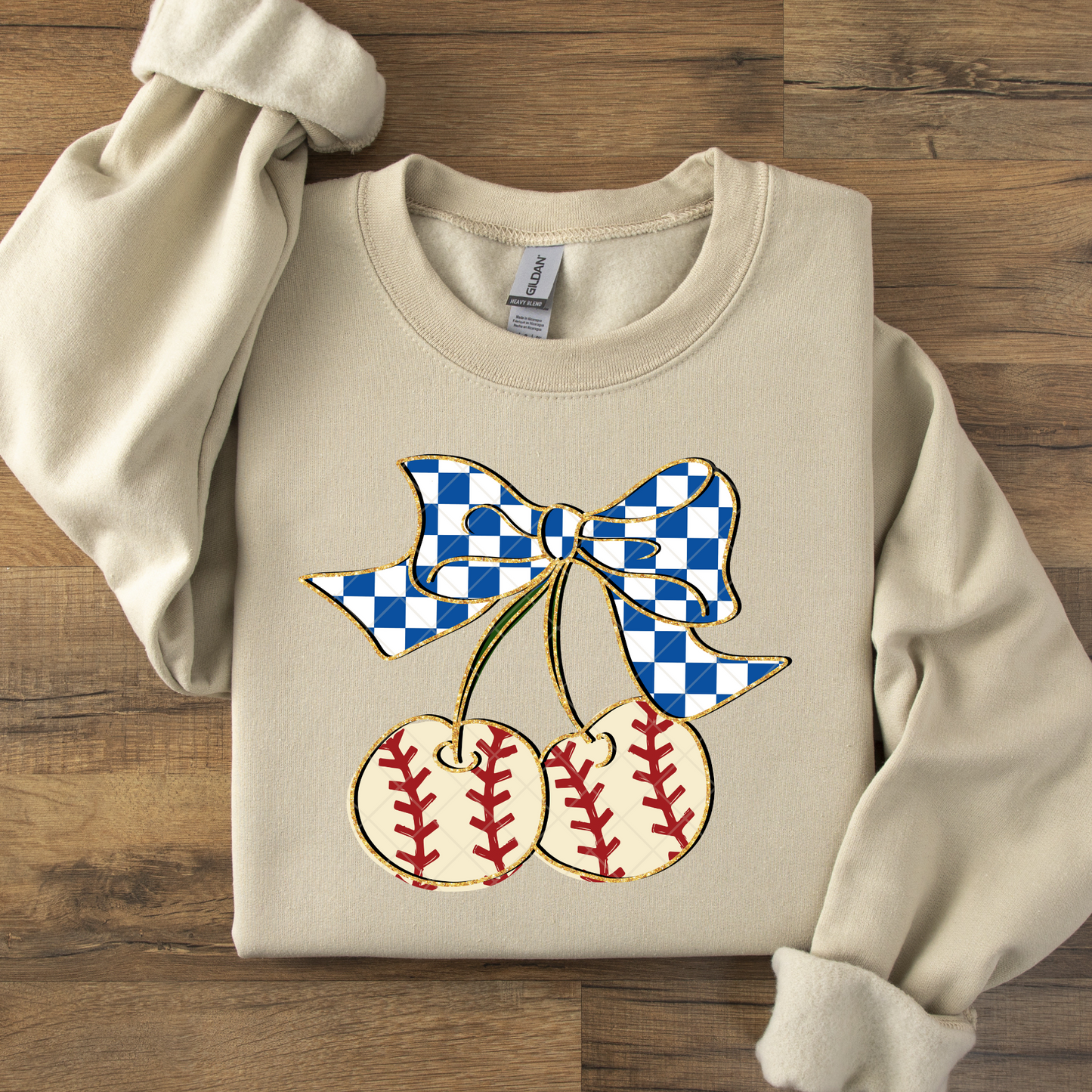 Baseball Cherries and Checkered Bow DTF Transfer