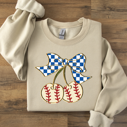 Baseball Cherries and Checkered Bow DTF Transfer