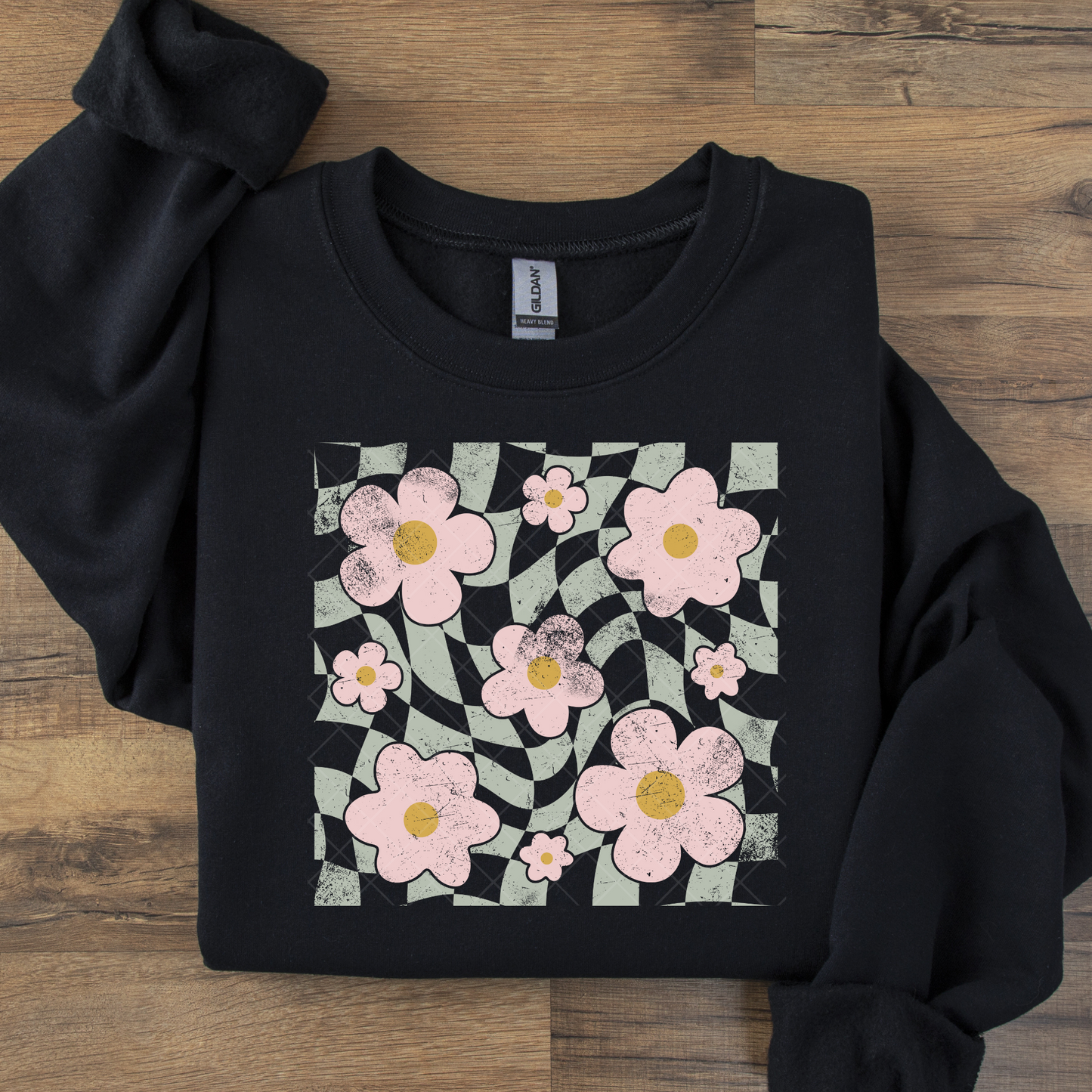 Pink Flowers on Green DTF Transfer
