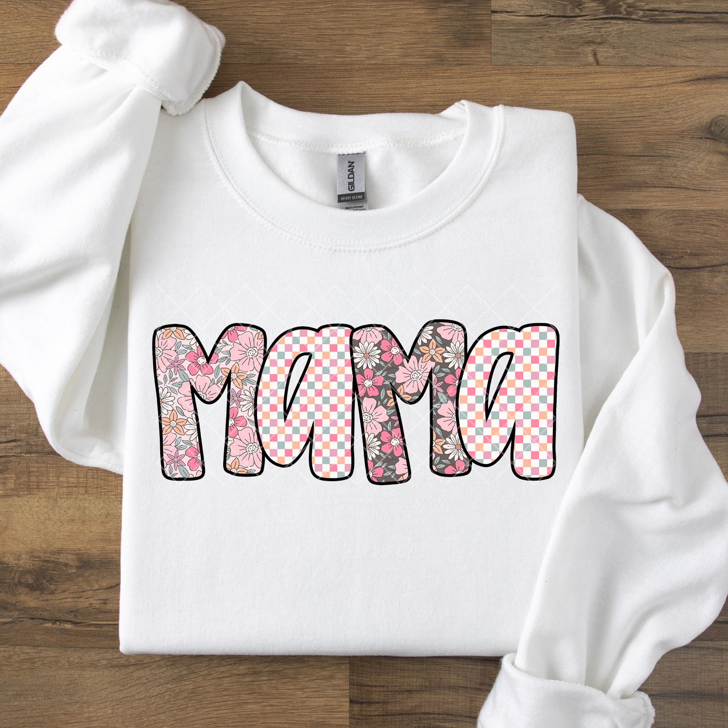 Mama Colorful Floral and Checkerboard DTF Transfer