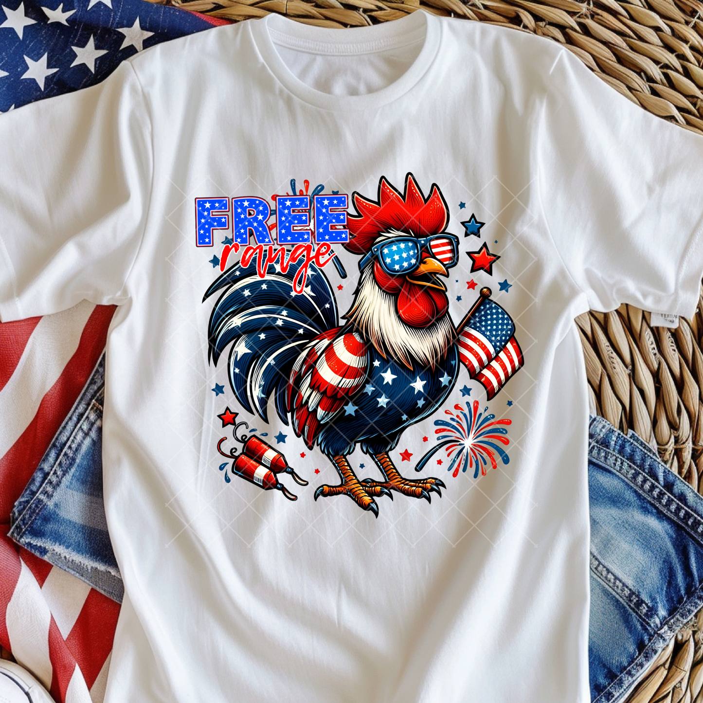 Patriotic Rooster Free Range DTF Transfer
