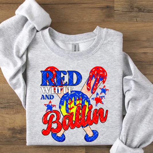 Red, White and Ballin' Softball Drip DTF Transfer