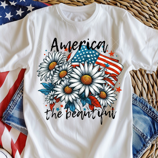 America the Beautiful Flowers and Flag DTF Transfer