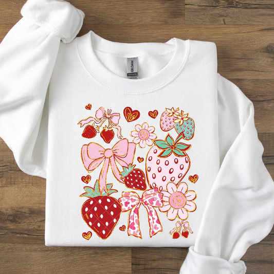Cute Pink Strawberries and Bows  DTF Transfer
