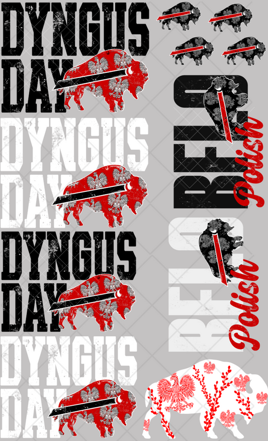 Pre-Made Buffalo Dyngus Day DTF Gang Sheet, 5 Adult and 7 Kid and 4 Pocket size 22x36