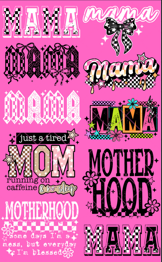 Pre-Made Mama DTF Gang Sheet 22x36 with 10 Adult Size Designs