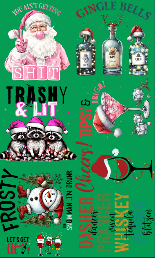 Pre-Made Funny Christmas DTF Gang Sheet, 7 Adult and 2 pocket size 22x36