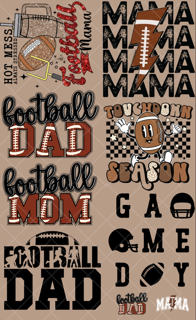 Pre-Made Football DTF Gang Sheet 22x36 with 7 Adult Size and 2 Pocket Designs