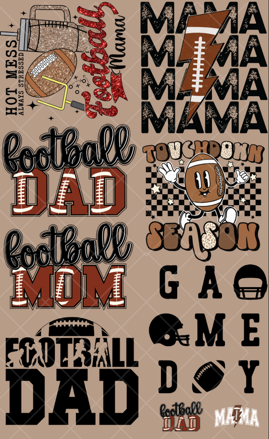 Pre-Made Football DTF Gang Sheet 22x36 with 7 Adult Size and 2 Pocket Designs