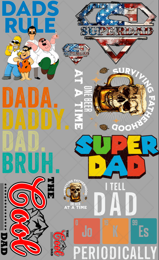 Pre-Made Father's Day DTF Gang Sheet 22x36 with with 7 adult and 3 pocket size designs