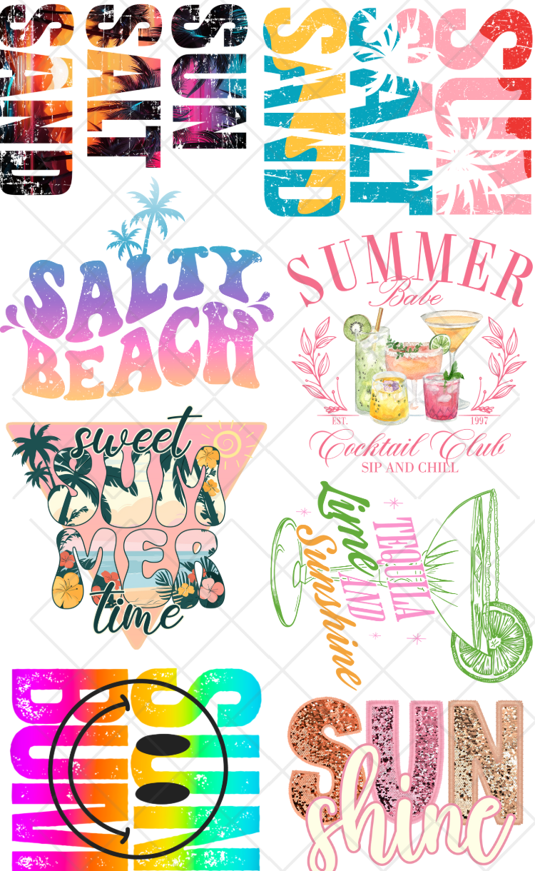 Pre-Made Summer Sun Designs DTF Gang Sheet 22x36 10-11 inch prints