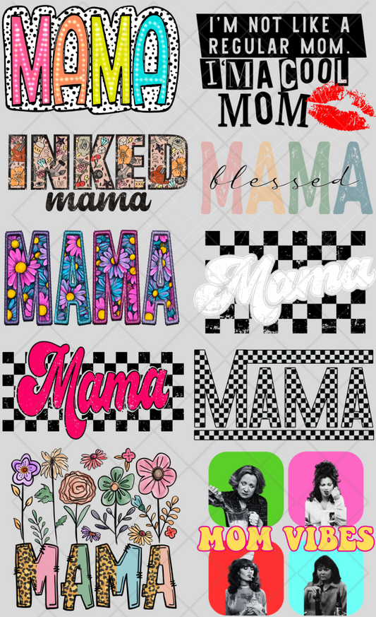 Pre-Made Mama DTF Gang Sheet 22x36 with 10 Designs