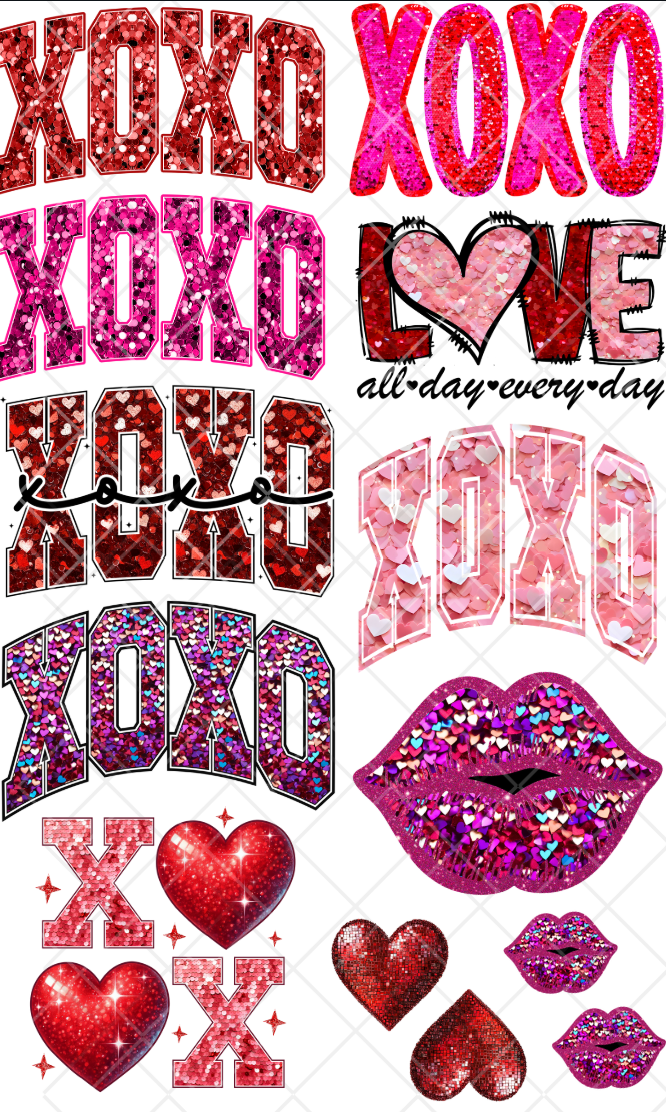 Pre-Made Valentines 3 DTF Gang Sheet 22x36 with with 9 adult size designs