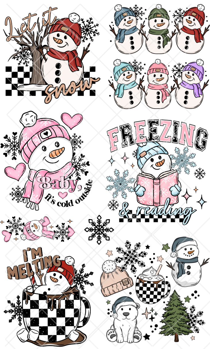 Pre-Made Winter DTF Gang Sheet, 7 Adult and 1 sleeve design 22x36