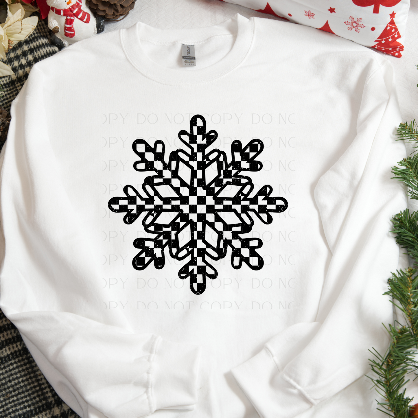 Checkered Snow Flake Black or White DTF Transfer