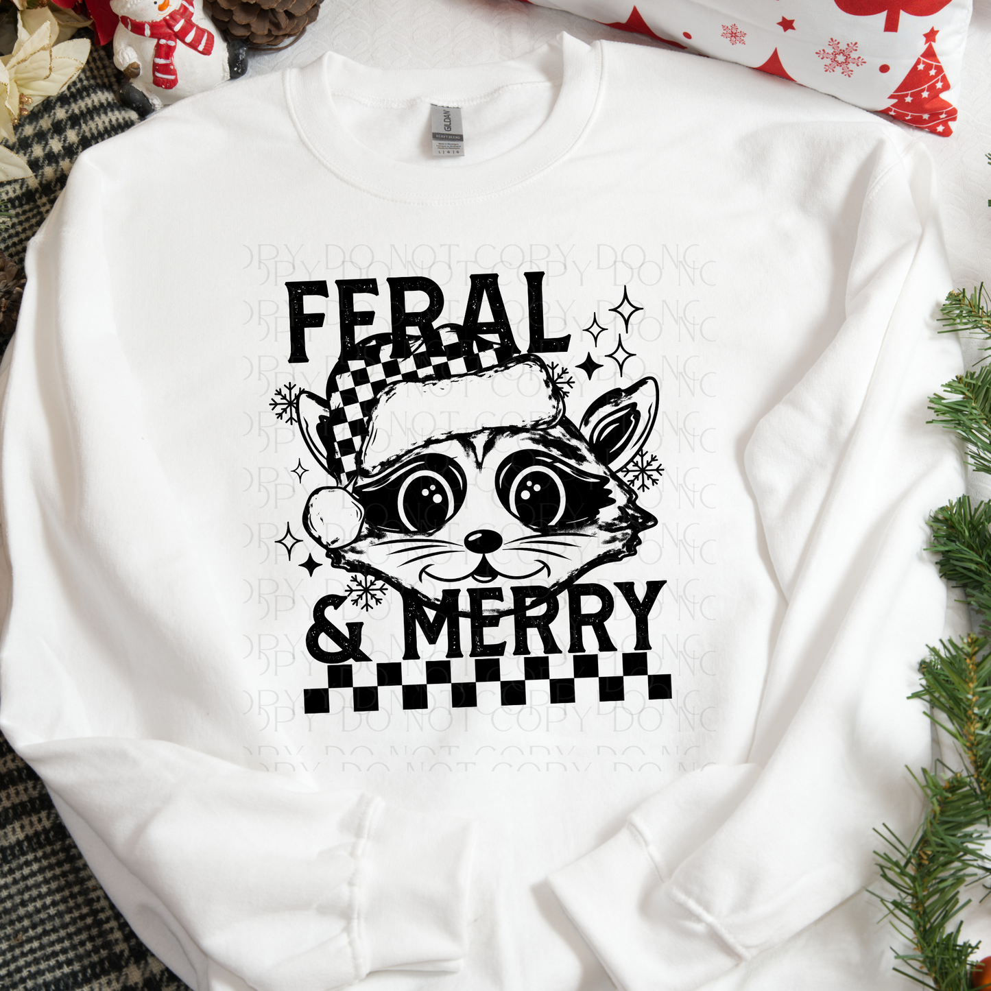 Feral and Merry Raccoon Black or White DTF Transfer