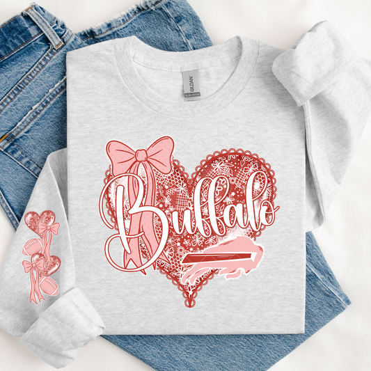 Lace Heart Valentine Buffalo Football DTF Transfer Set with Sleeve