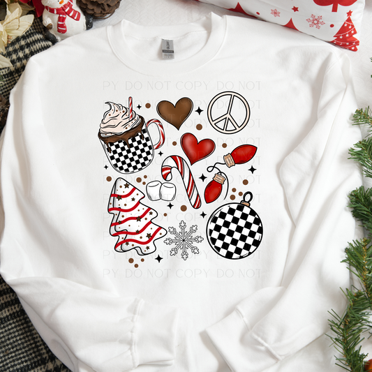 Christmas Things Black White Checkered DTF Transfer