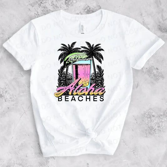 Aloha Beaches Dtf Transfers Clear Film Ready To Press Heat Transfer Direct Print Palm Trees Drink