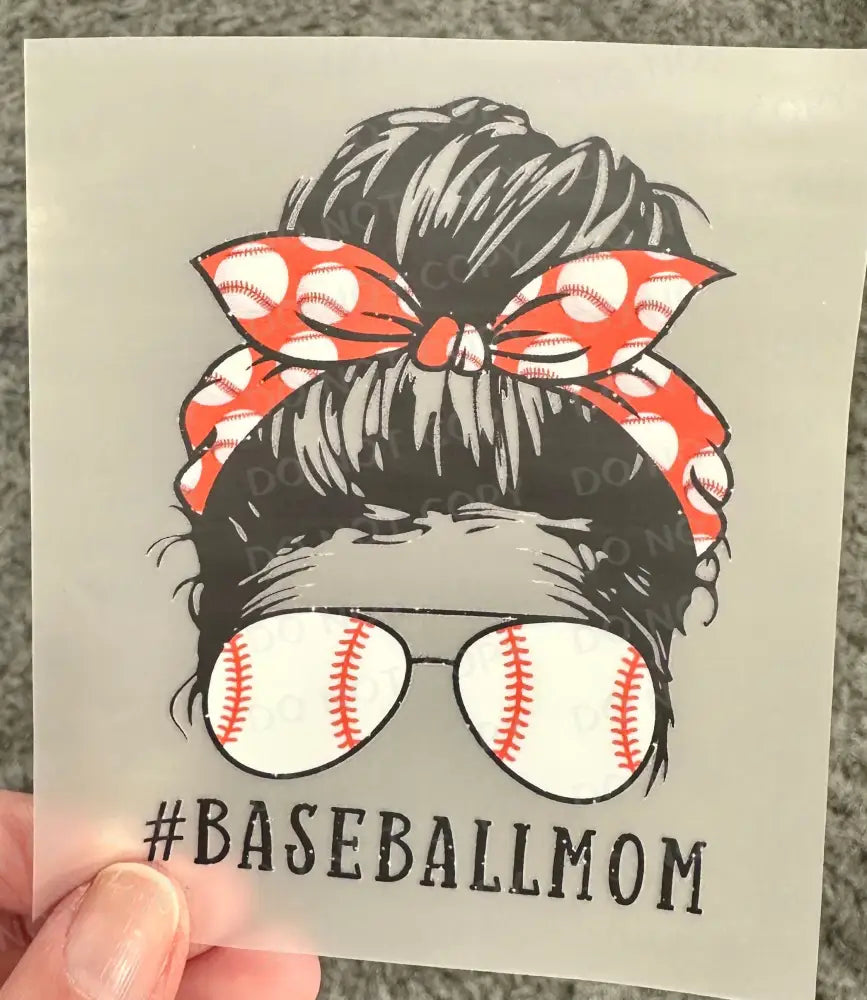 Baseball Mom Messy Bun Sunglasses Dtf Transfers Clear Film Prints Ready To Press Heat Transfer