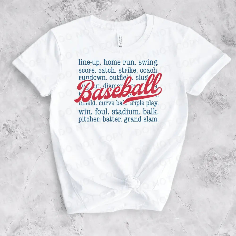 Baseball Typography Red Blue Dtf Transfers Clear Film Prints Ready To Press Heat Transfer Direct