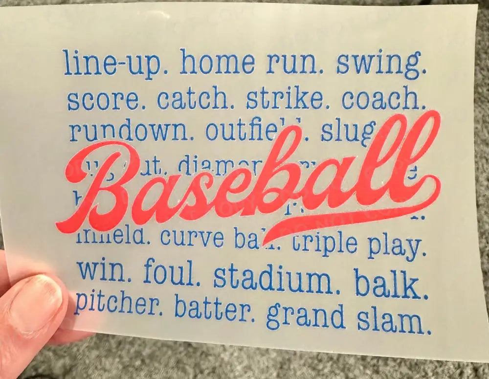 Baseball Typography Red Blue Dtf Transfers Clear Film Prints Ready To Press Heat Transfer Direct