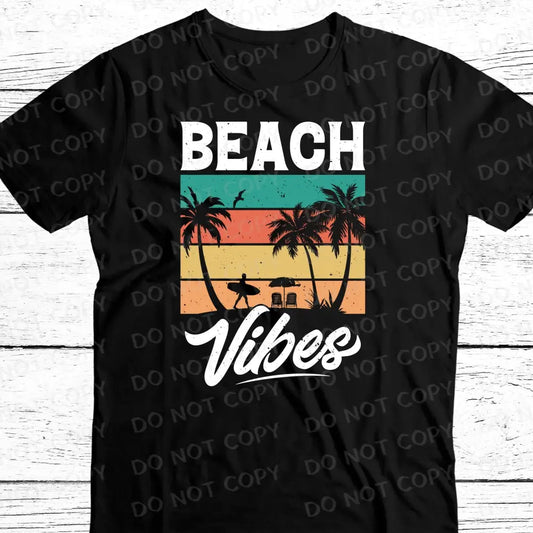 Beach Vibes Dtf Transfers Clear Film Ready To Press Heat Transfer Direct Print Palm Trees Surf Sand